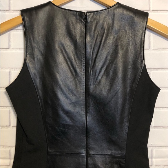 Banana Republic Womens Black V Neck Leather Sheath Sleeveless Lined Dress 0 - Picture 6 of 10
